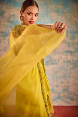 Lime green embroidered cape style ensemble