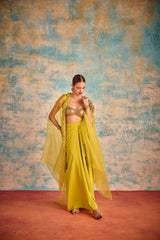 Lime green embroidered cape style ensemble