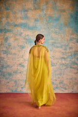 Lime green embroidered cape style ensemble
