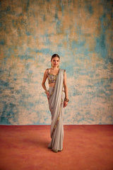 Grey embroidered sari