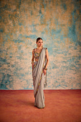 Grey embroidered sari