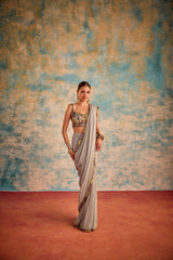 Grey embroidered sari