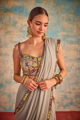 Grey embroidered sari