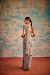 Grey embroidered sari