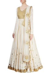 Off White Embroidered Anarkali Kurta Set