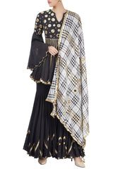 Black Embroidered Sharara Set