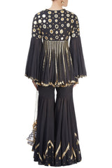 Black Embroidered Sharara Set
