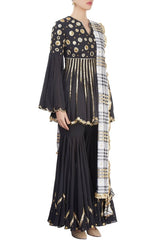 Black Embroidered Sharara Set