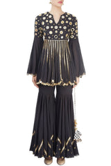Black Embroidered Sharara Set