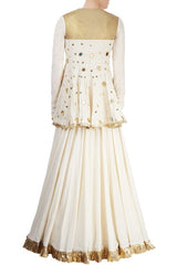 Gold & Off White Embroidered Kurta Lehenga