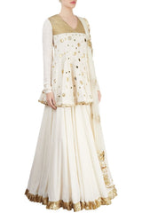 Gold & Off White Embroidered Kurta Lehenga