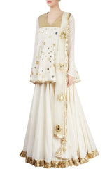 Gold & Off White Embroidered Kurta Lehenga
