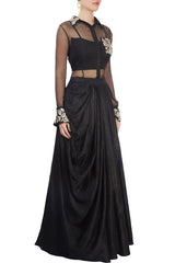 Black Embroidered Skirt Set