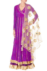 Purple Double Layer Anarkali With Dupatta