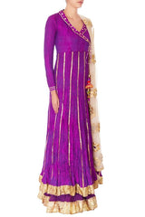 Purple Double Layer Anarkali With Dupatta