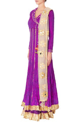 Purple Double Layer Anarkali With Dupatta