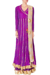 Purple Double Layer Anarkali With Dupatta