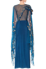Blue Embellished Sari Gown