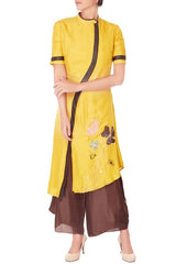 Yellow Floral Kurta & Brown Palazzo Pants