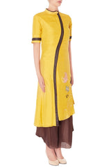 Yellow Floral Kurta & Brown Palazzo Pants
