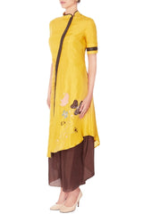 Yellow Floral Kurta & Brown Palazzo Pants