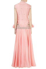 Pink Silk & Net Elephant Motif Embroidered Lehenga Set