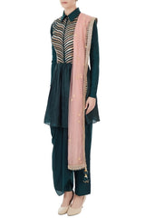Emerald Green Silk Kurta with Dhoti & Pink Dupatta