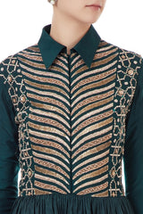 Emerald Green Silk Kurta with Dhoti & Pink Dupatta