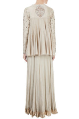 Grey Silk & Net Mukaish Embroidered Lehenga Set