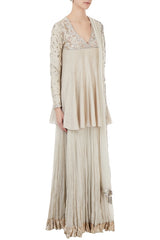 Grey Silk & Net Mukaish Embroidered Lehenga Set