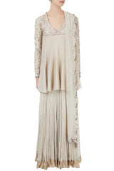 Grey Silk & Net Mukaish Embroidered Lehenga Set