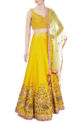 Yellow Raw Silk Lehenga & Organza Dori Work
