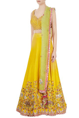 Yellow Raw Silk Lehenga & Organza Dori Work