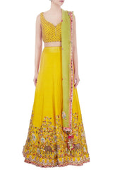 Yellow Raw Silk Lehenga & Organza Dori Work