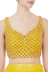 Yellow Raw Silk Lehenga & Organza Dori Work