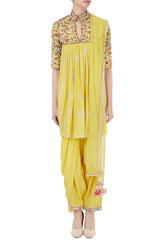 Yellow Embroidered Kurta with Dhoti & Dupatta
