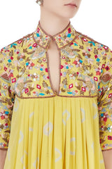 Yellow Embroidered Kurta with Dhoti & Dupatta