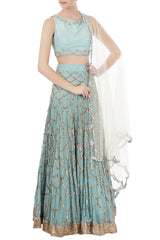 Powder Blue Mukaish Embroidered Lehenga Set