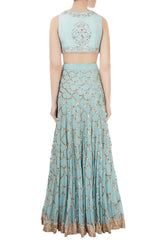 Powder Blue Mukaish Embroidered Lehenga Set