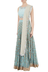 Powder Blue Mukaish Embroidered Lehenga Set