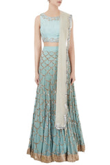 Powder Blue Mukaish Embroidered Lehenga Set