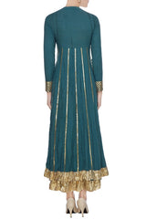 Teal Layered Kurta Set With Dupatta