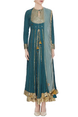 Teal Layered Kurta Set With Dupatta