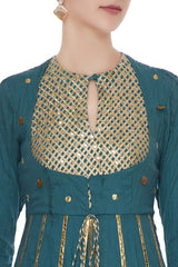 Teal Layered Kurta Set With Dupatta