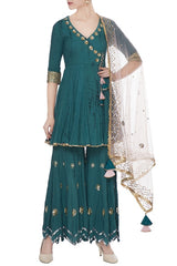 Teal Kurta Set with Gharara & Dupatta