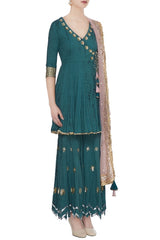 Teal Kurta Set with Gharara & Dupatta