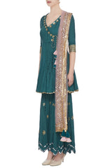 Teal Kurta Set with Gharara & Dupatta