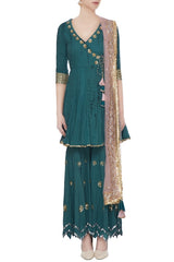 Teal Kurta Set with Gharara & Dupatta