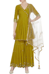 Mustard Kurta Set with Gharara & Dupatta
