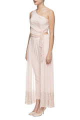 Pastel Pink Embellished Top & Draped Pants